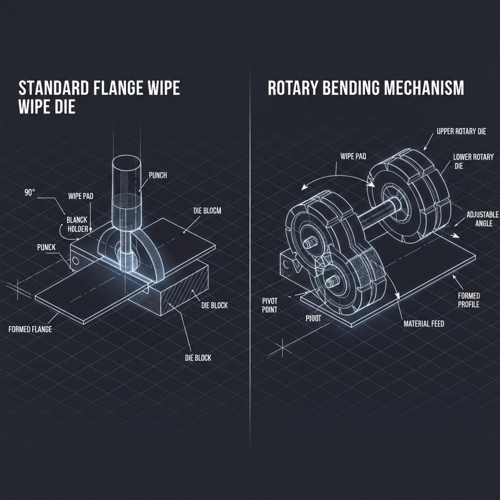 Comparison of flange wipe die versus rotary bending mechanism for springback control