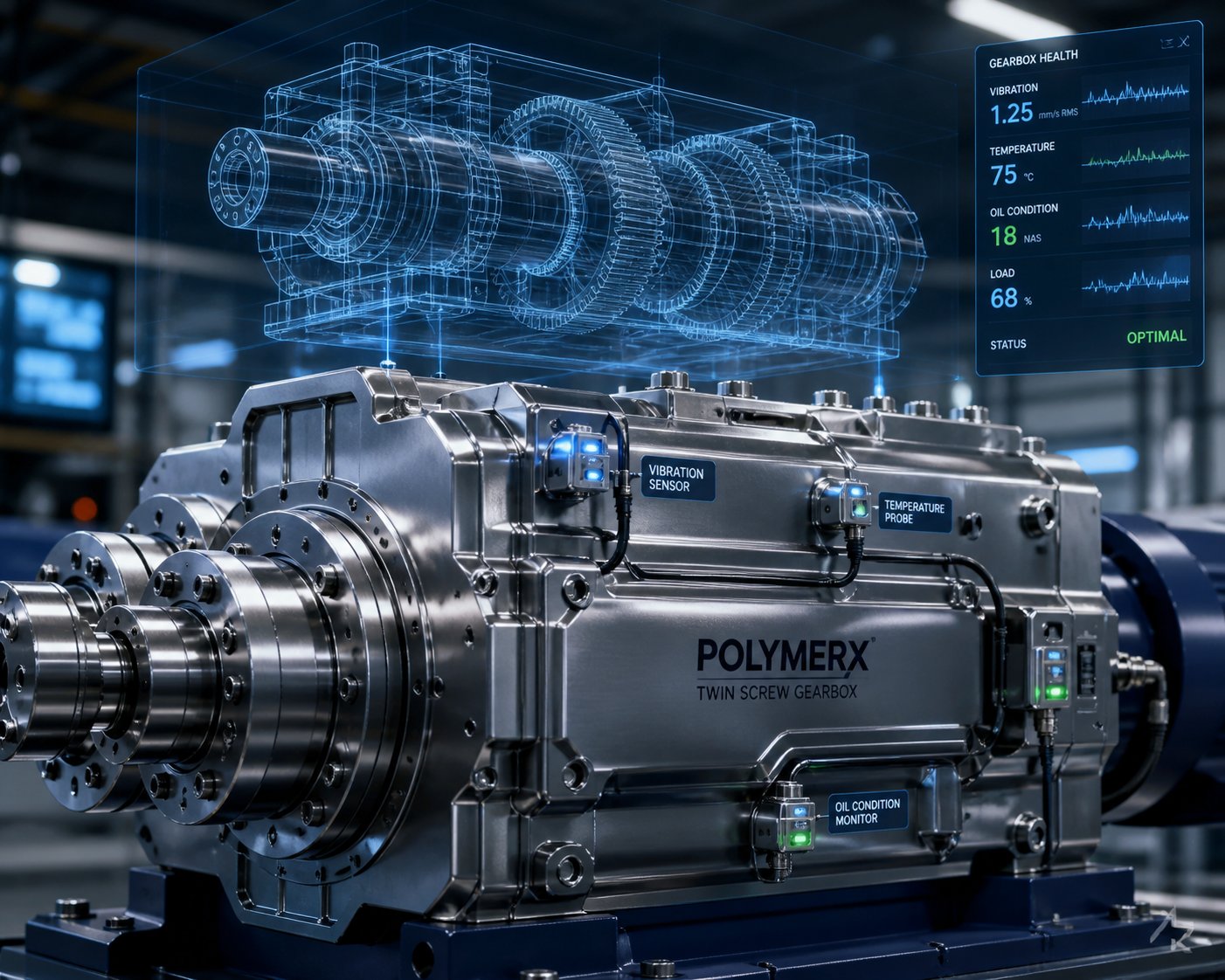 next generation extruder gearbox with integrated condition monitoring sensors and digital twin technology