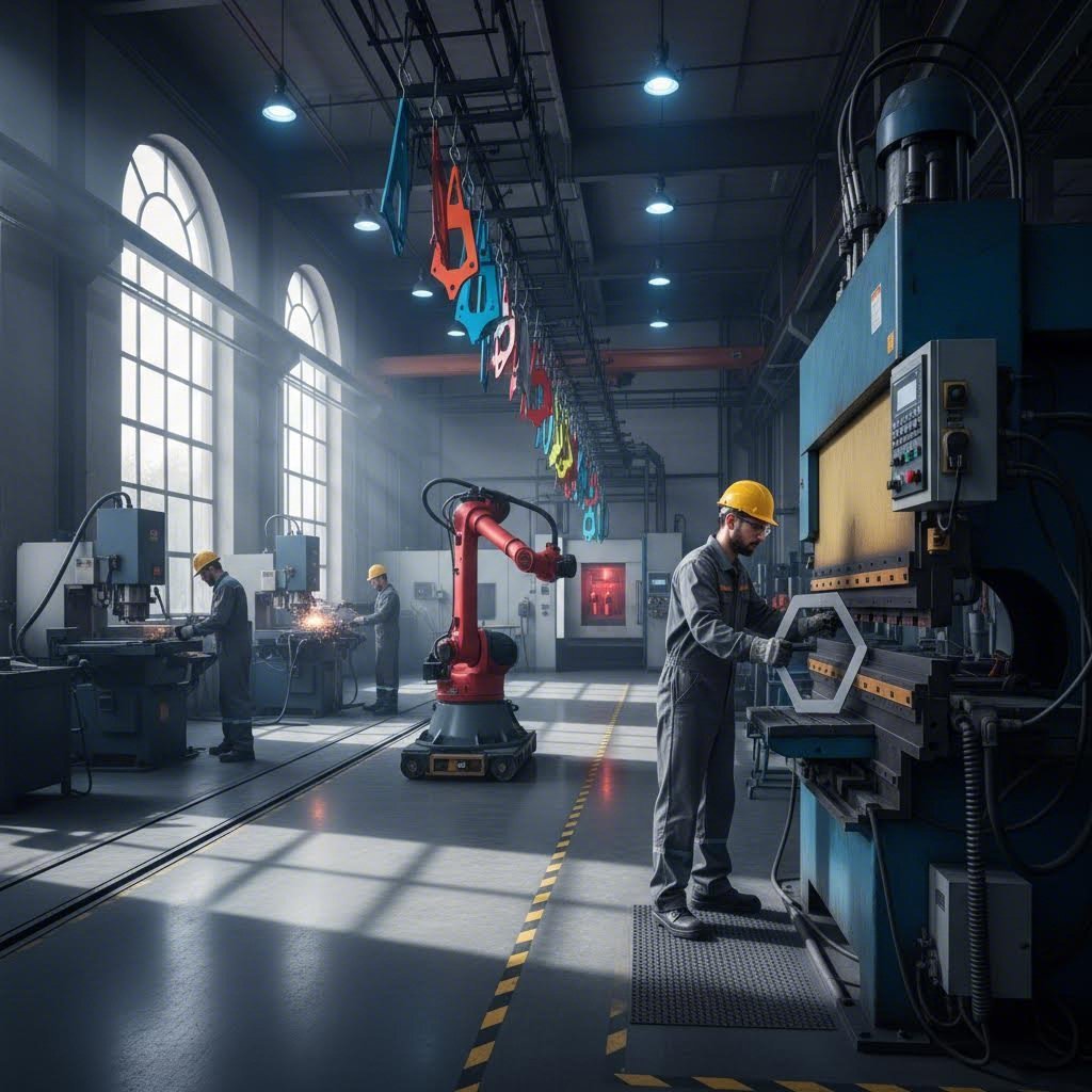 integrated metal fabrication facility with bending and finishing operations