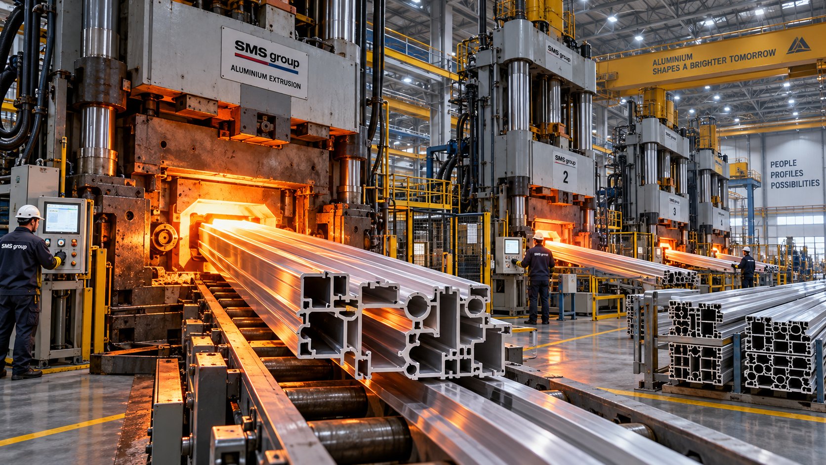 industrial aluminum extrusion facility producing complex hollow profiles