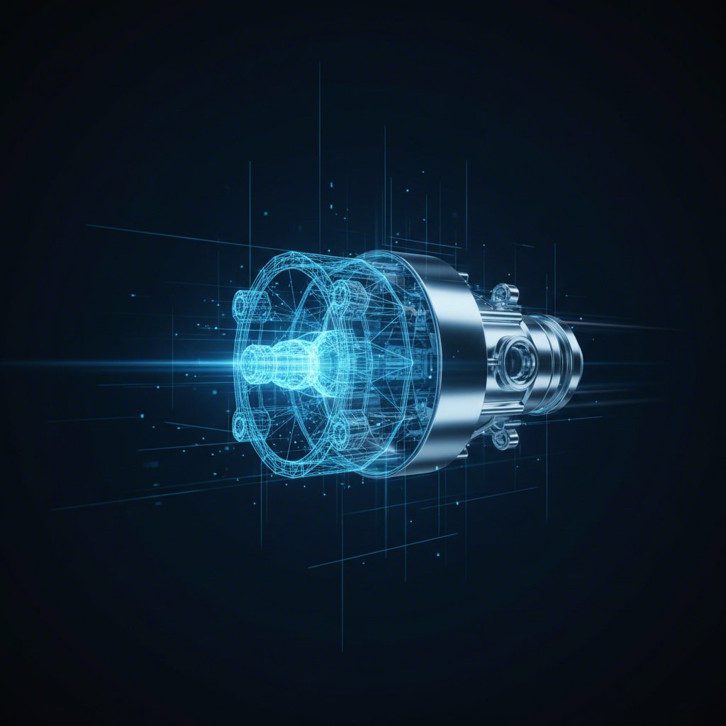 digital wireframe of an automotive part transforming into a physical component