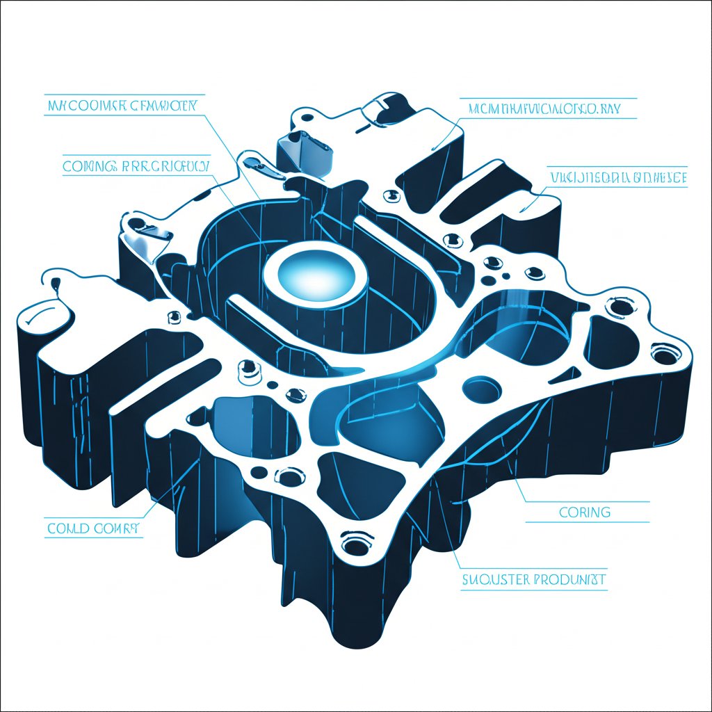 blueprint of a die cast part highlighting design strategies like ribs and fillets