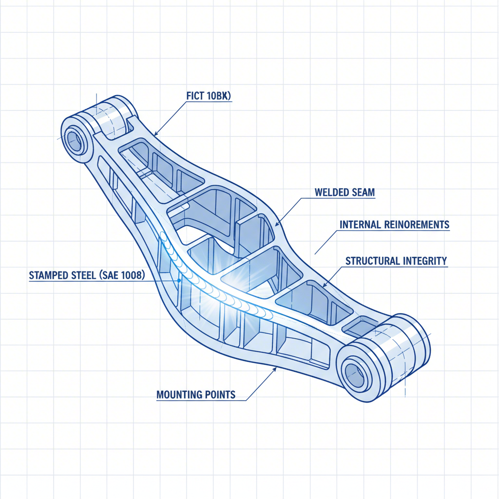 conceptual illustration of a stamped steel control arms cross section showing the welded seam