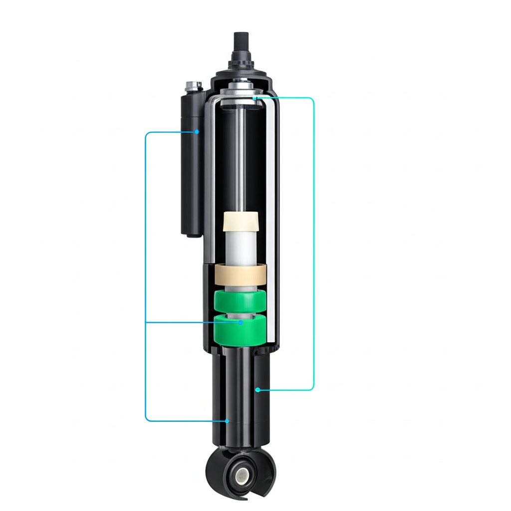 cross section of a shock absorber highlighting different component materials