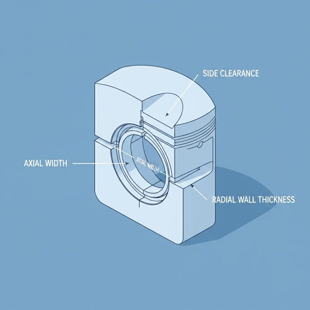 cross section view showing critical piston ring dimensions and clearance measurements