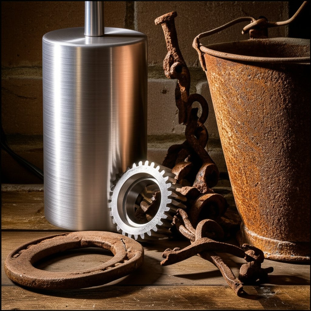 aluminum and rusted iron objects highlighting their different reactions to oxidation