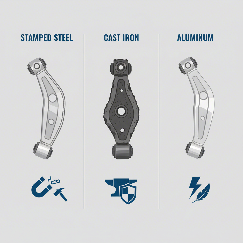 visual comparison of stamped steel cast iron and aluminum control arms