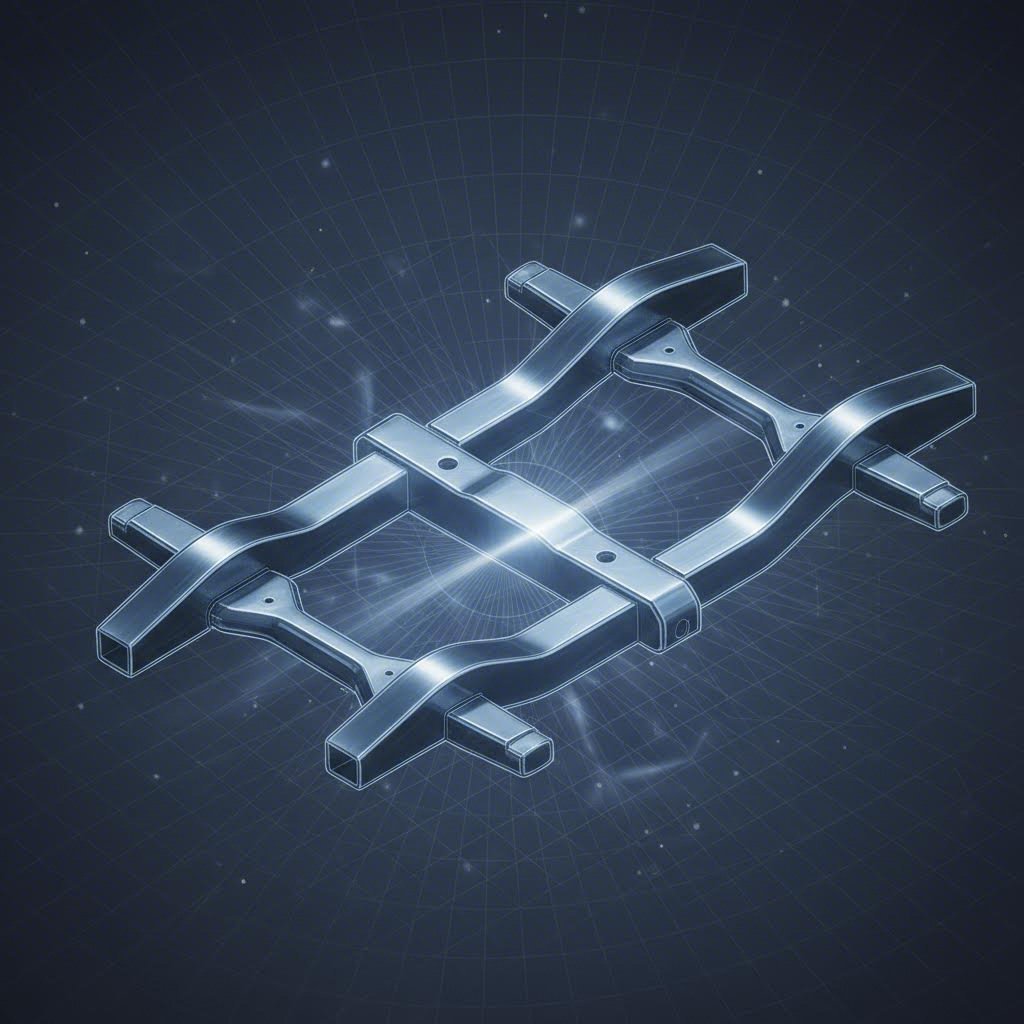 Automotive chassis frame highlighting the structural crossmember component
