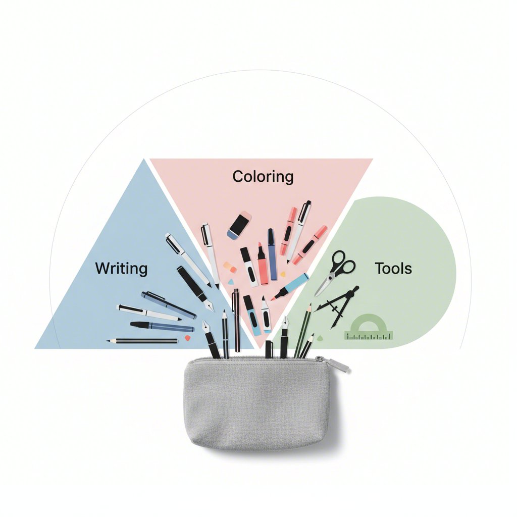 sorting stationery into logical categories before organizing