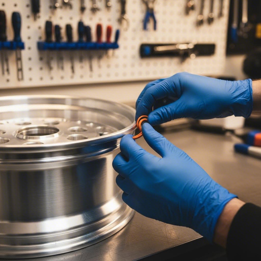 precision alignment of wheel barrel to center disc during three piece wheel assembly process