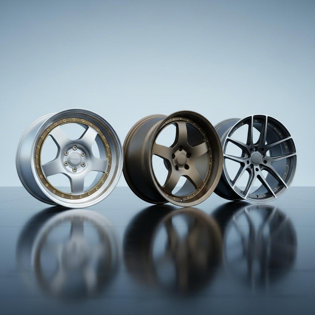 visual comparison of three piece two piece and monoblock wheel construction types