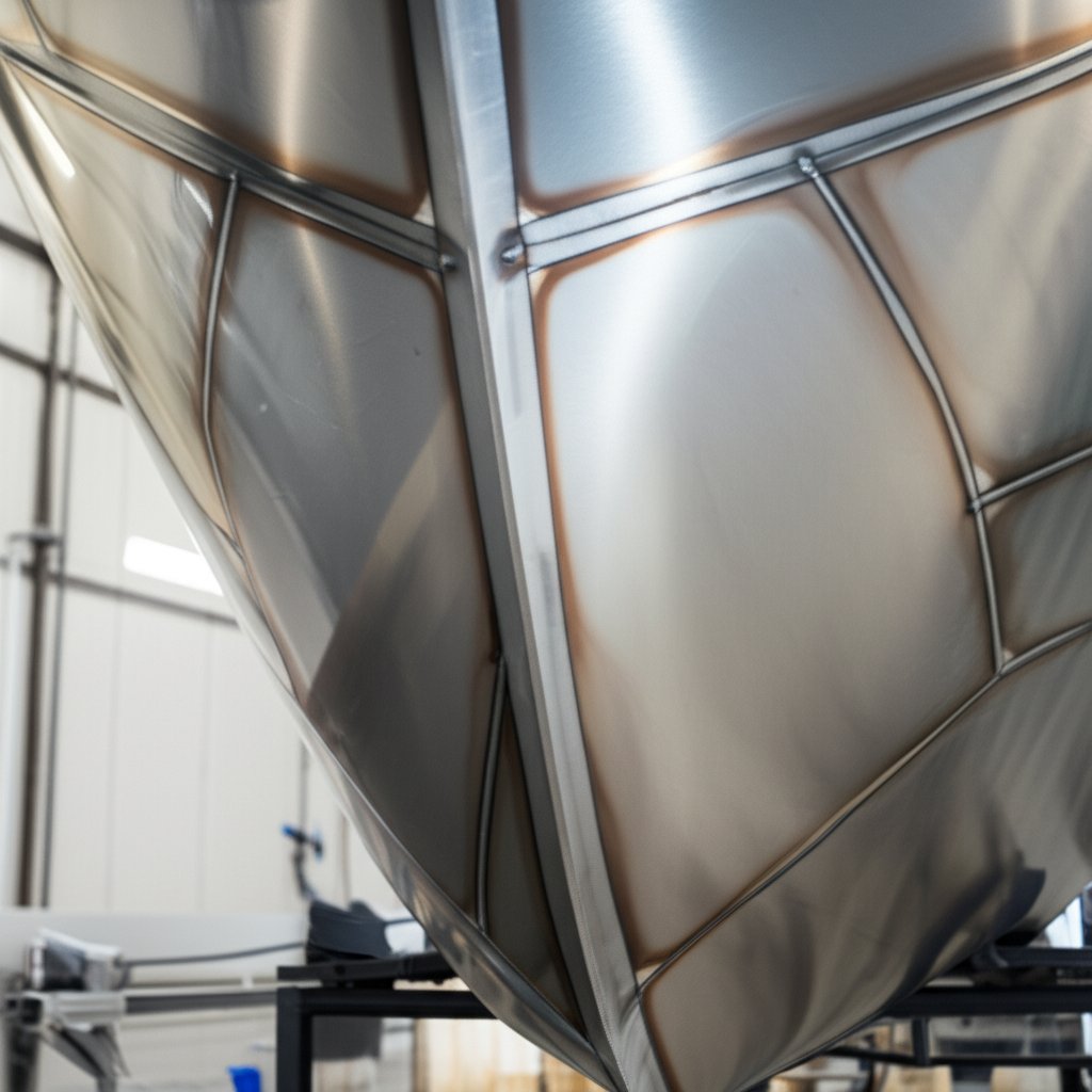 craftsmen assembling an aluminum boat hull showcasing premium marine grade material