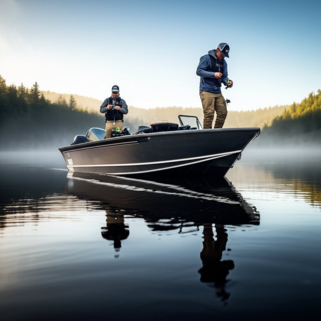 lowe aluminum fishing boat on a river demonstrating all welded durability and ample deck space