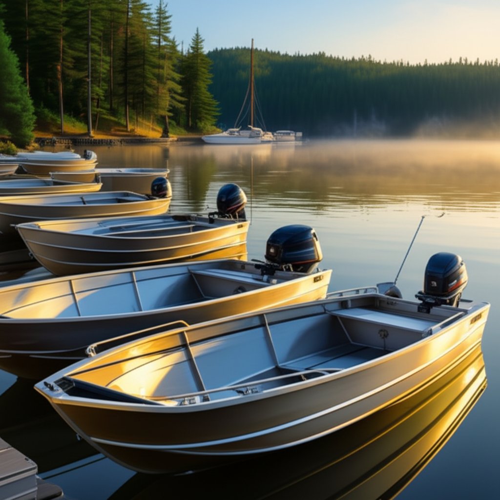 modern aluminum boats docked at a serene marina highlighting durability and versatility