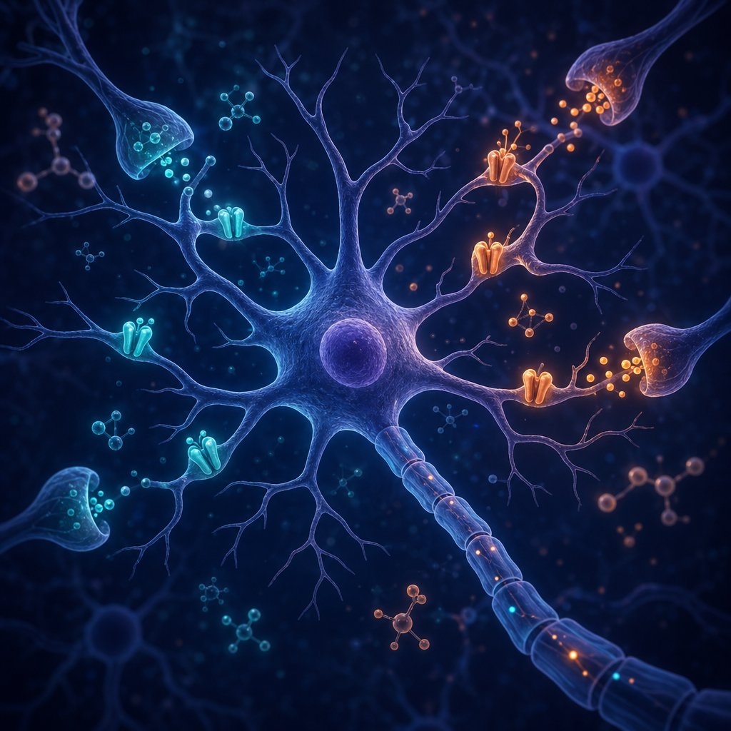 biological modulation depicted as neurons and receptors fine tuning chemical signals