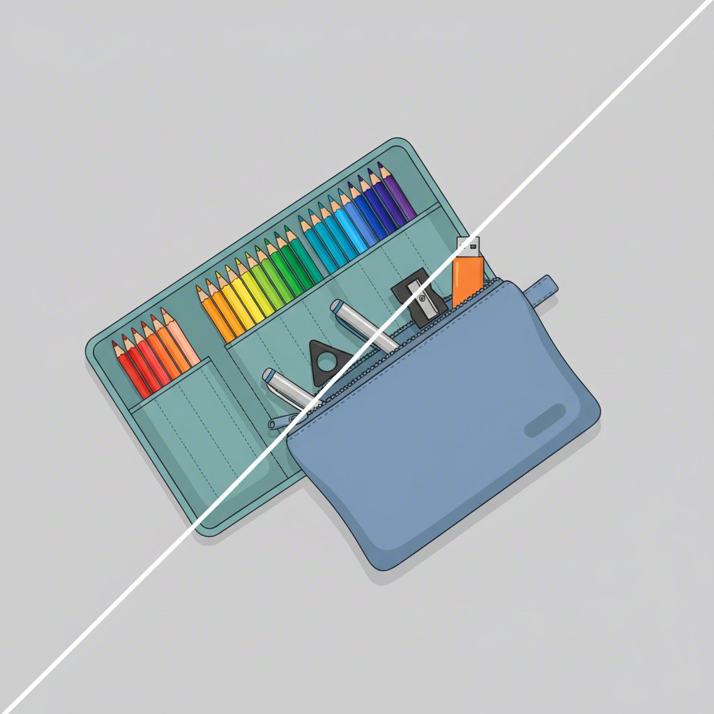 conceptual illustration comparing the organized layout of a roll up pouch with the versatile capacity of a zipper pouch