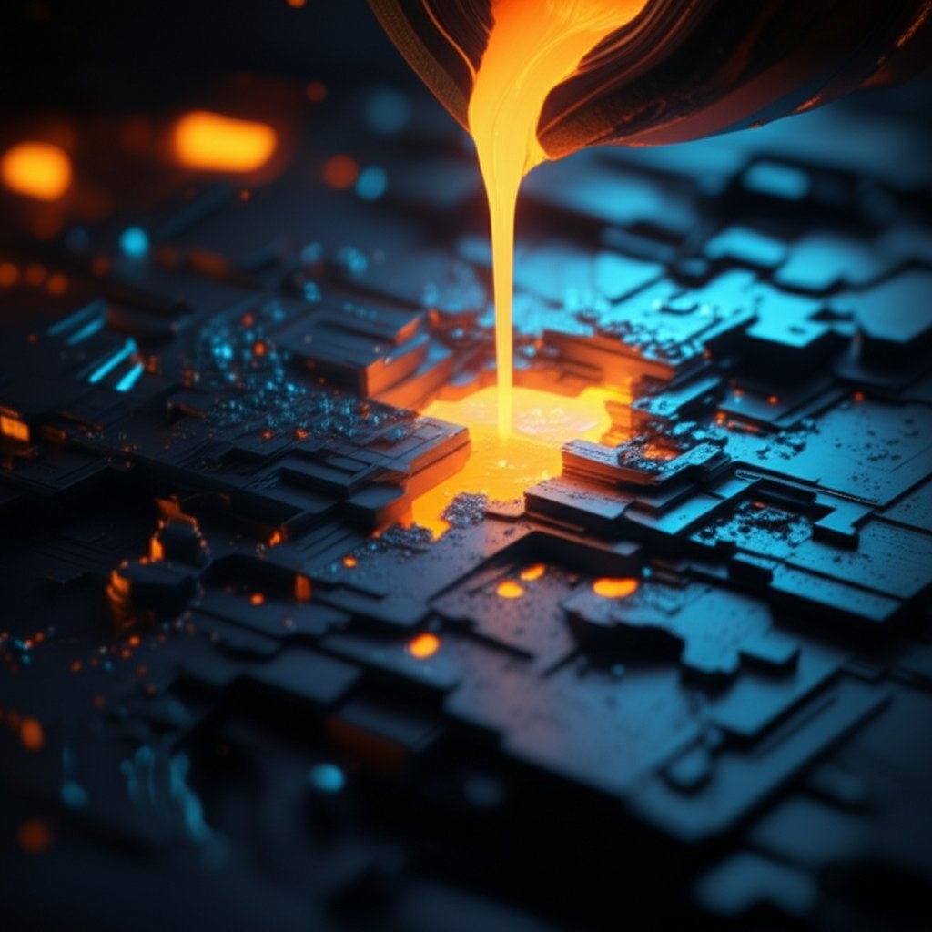conceptual image of molten metal entering a precision die casting mold