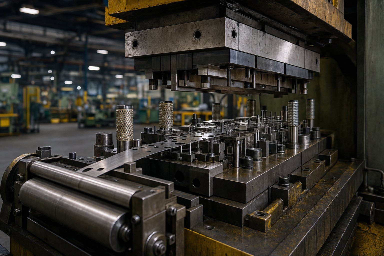 info-1-1 inside an oem progressive die stamping factory where multi station dies transform metal strip into precision components at high speed