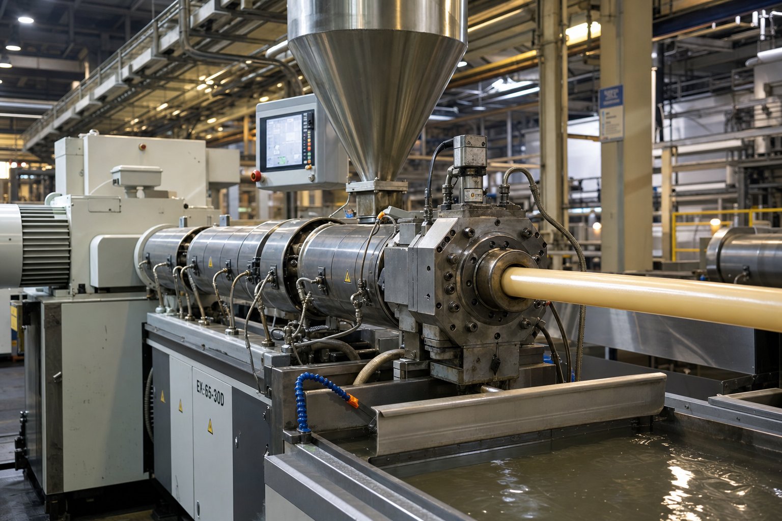 single screw extrusion line in production where screw design directly determines melt quality and output consistency