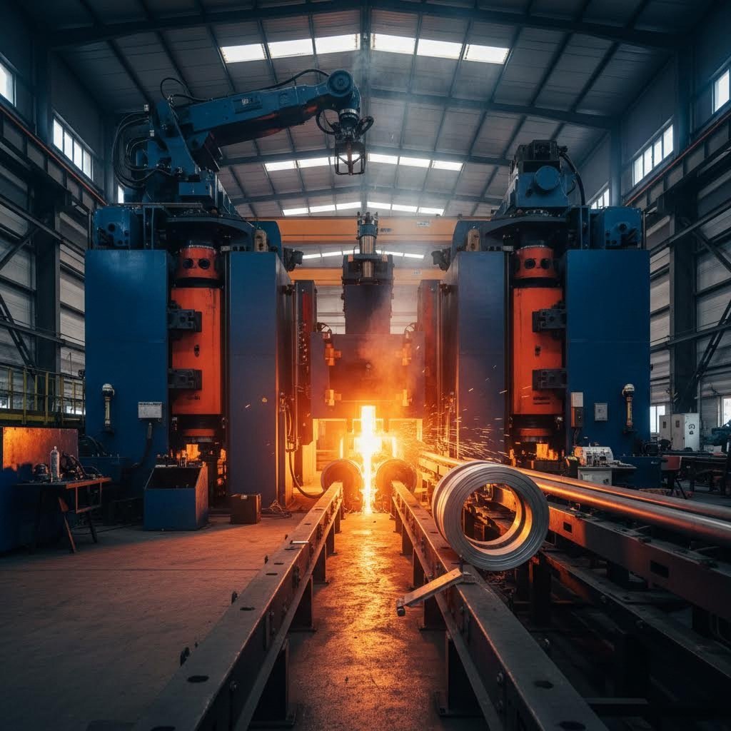 modern aluminum extrusion manufacturing facility transforming heated billets into precision profiles