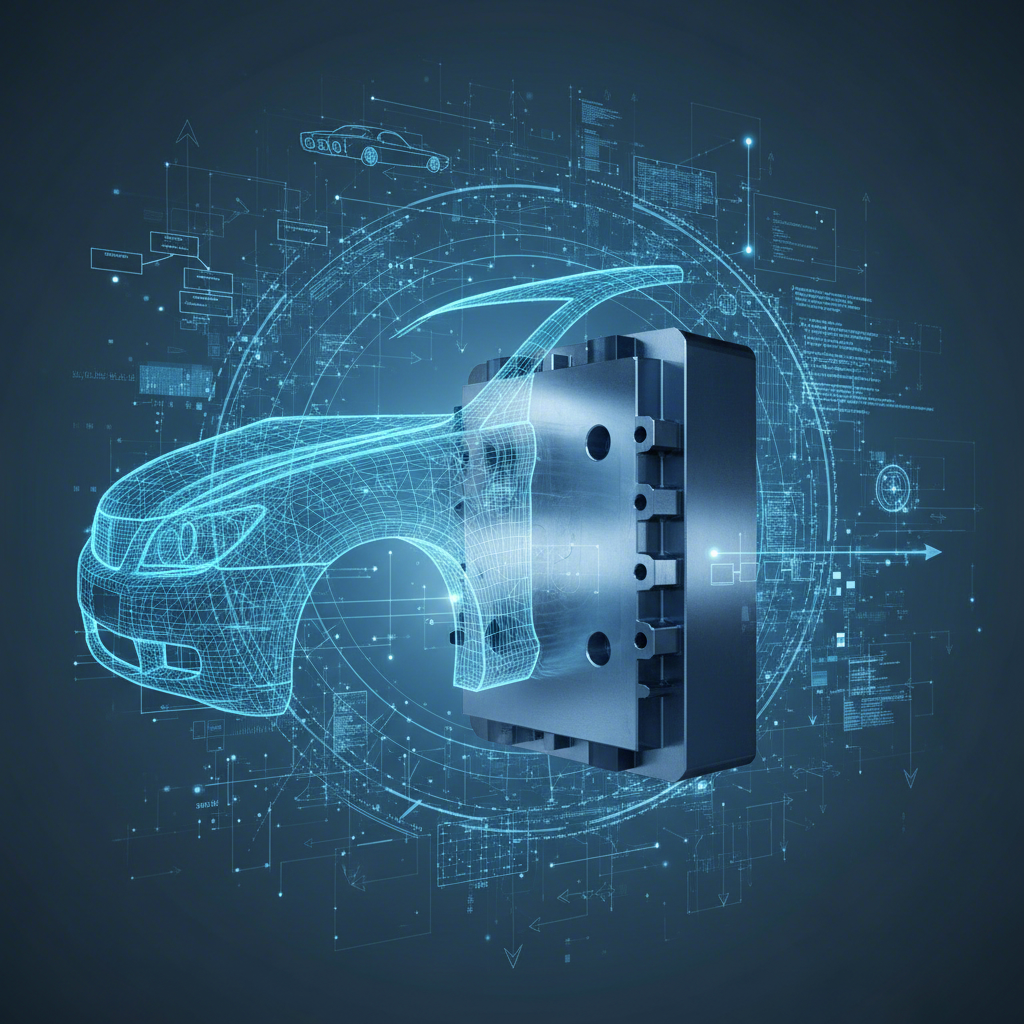 conceptual overview of the automotive die design process from digital blueprint to physical tool