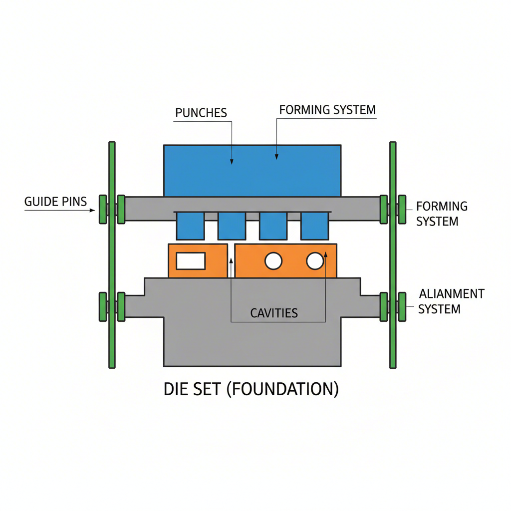 diagram illustrating the fundamental components and structure of a metal stamping die