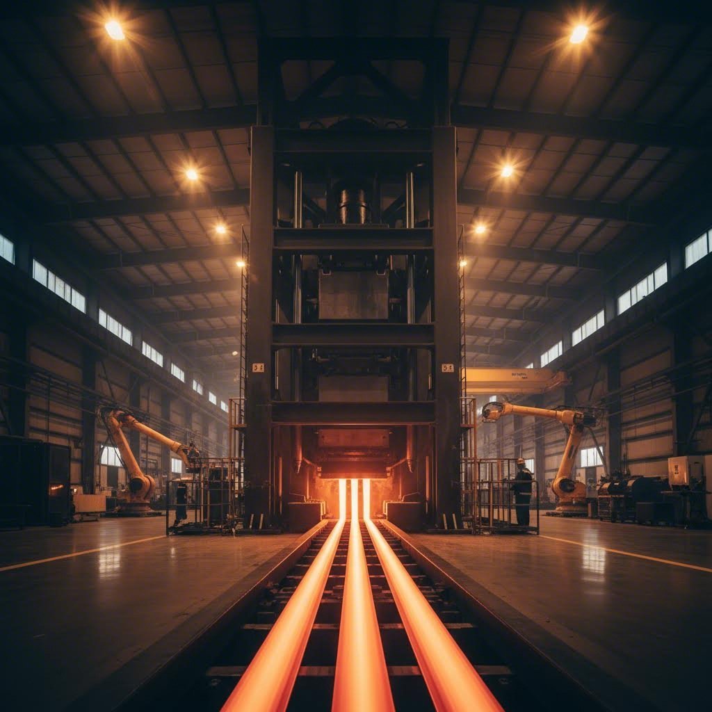 aluminum extrusion manufacturing facility with precision hydraulic presses