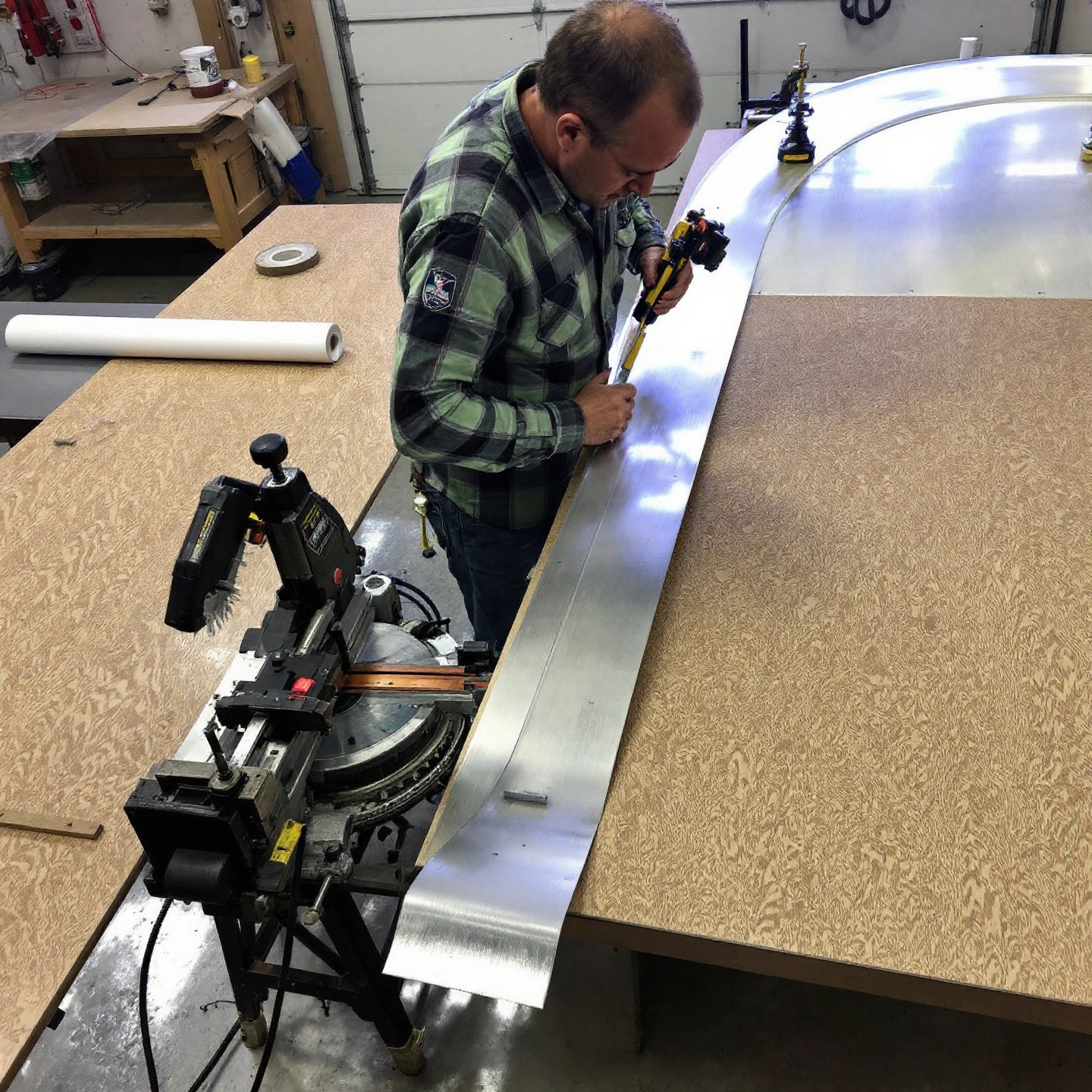 application of aluminum edge trim on plywood and sheet metal