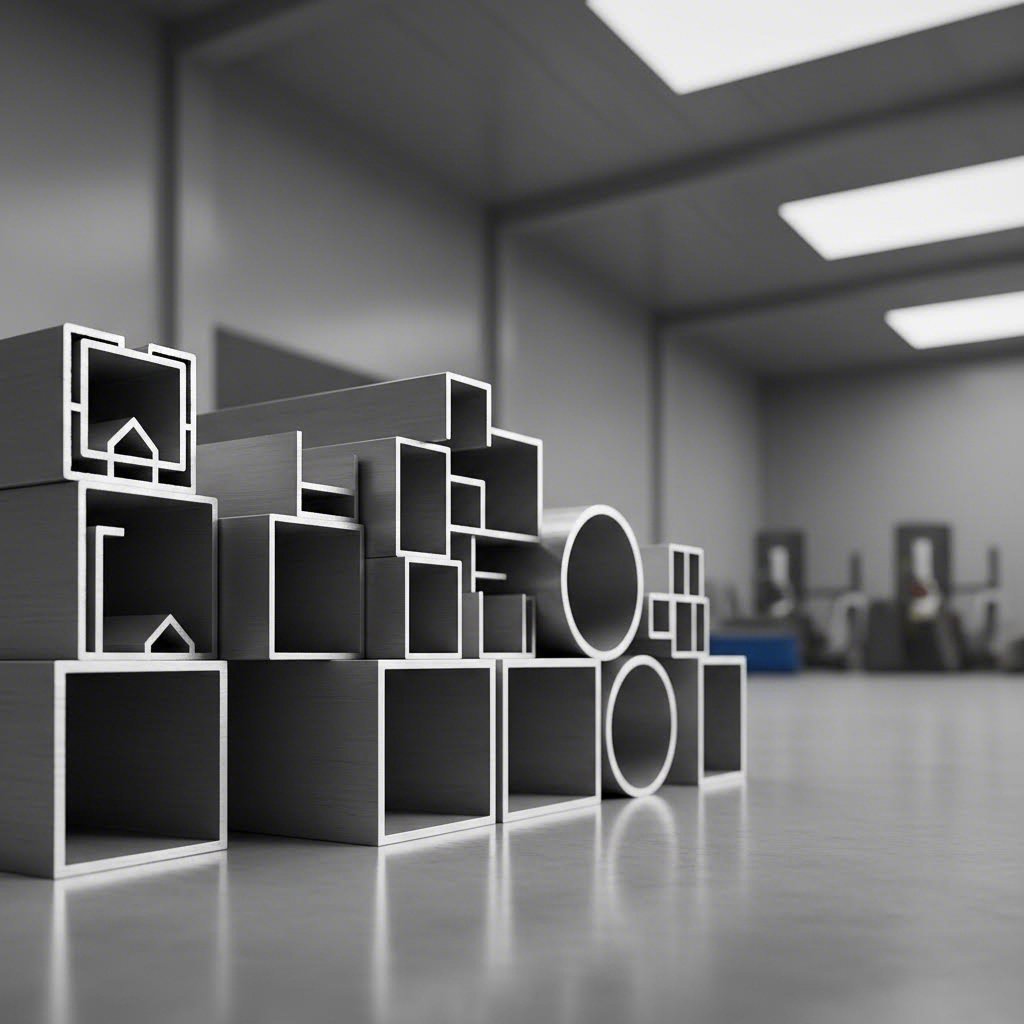 various standard aluminum extrusion profiles showcasing common shapes for industrial and architectural applications