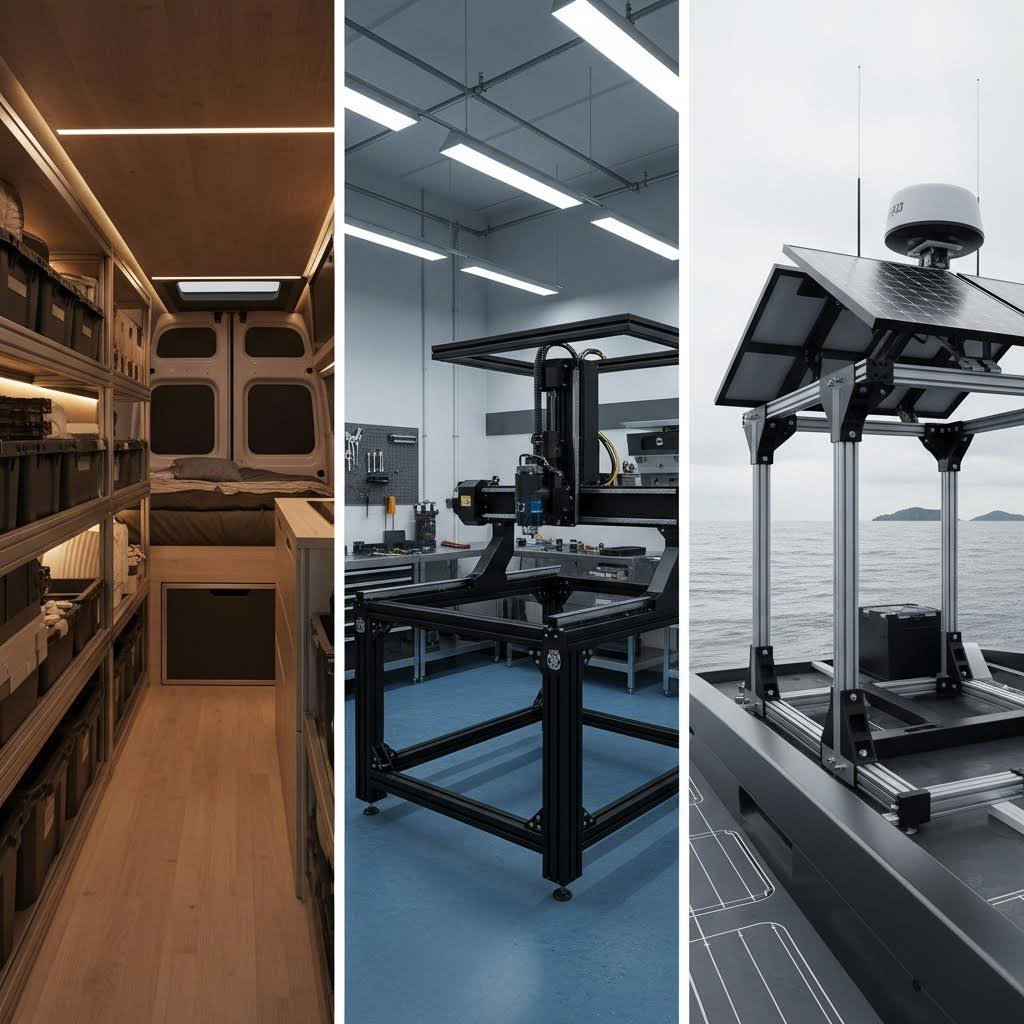framing system applications across van builds workshops and outdoor installations