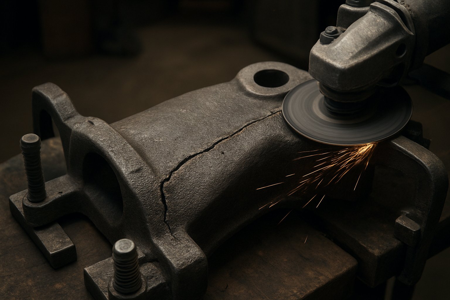 cleaning opening and fixturing a cast iron crack