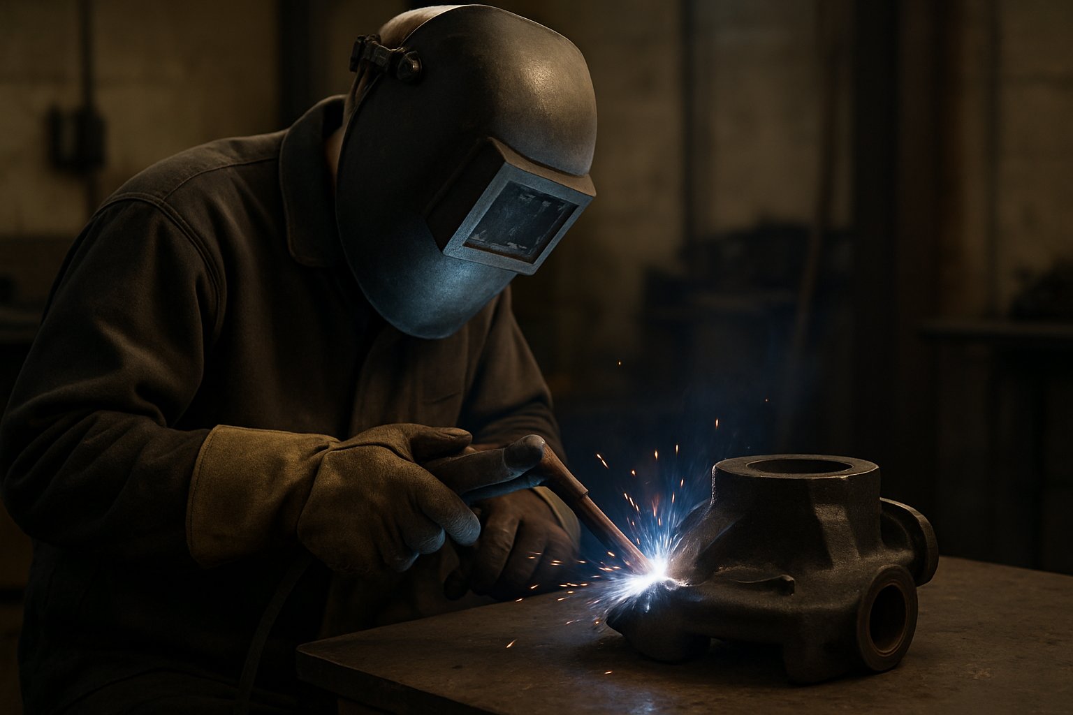 short controlled stick welding on a cast iron repair