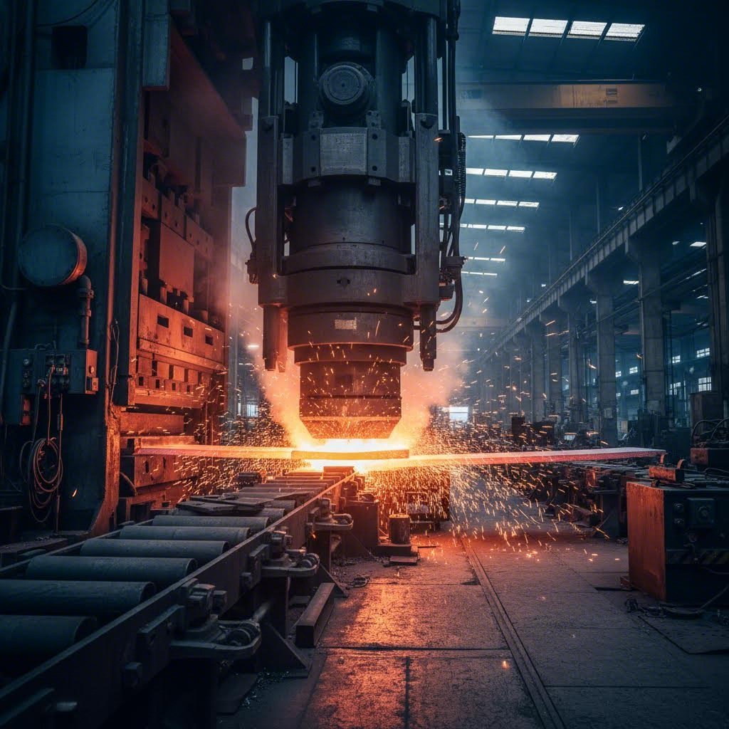 industrial stamping press transforming flat sheet metal into precision components