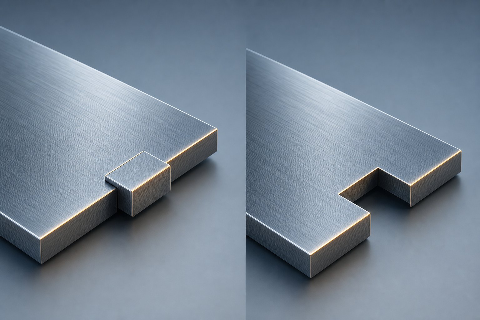 side by side comparison of positive notch material retention versus negative notch material removal on strip edges