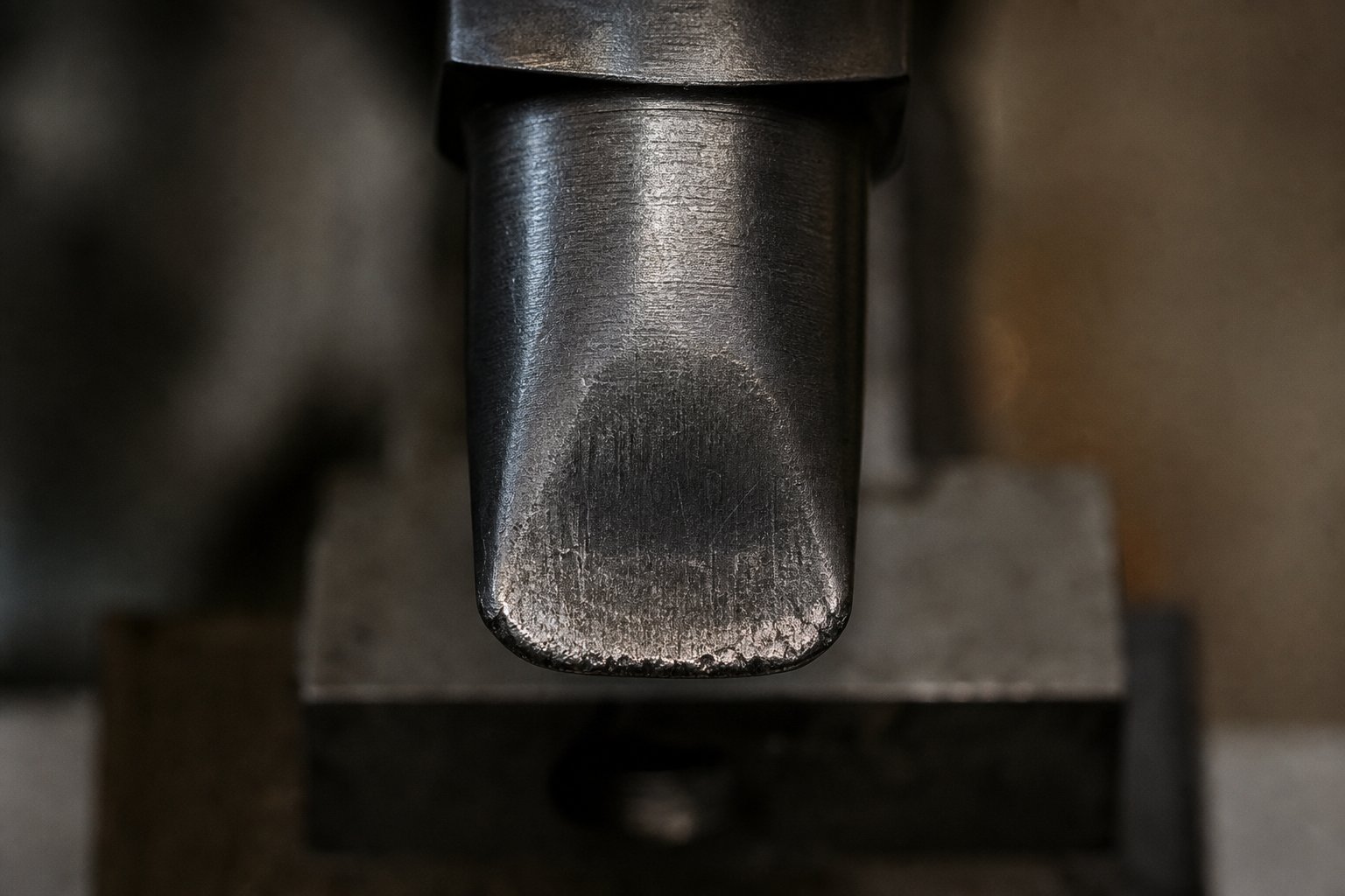 worn punch edge showing progressive rounding that degrades bypass notch geometry over production life
