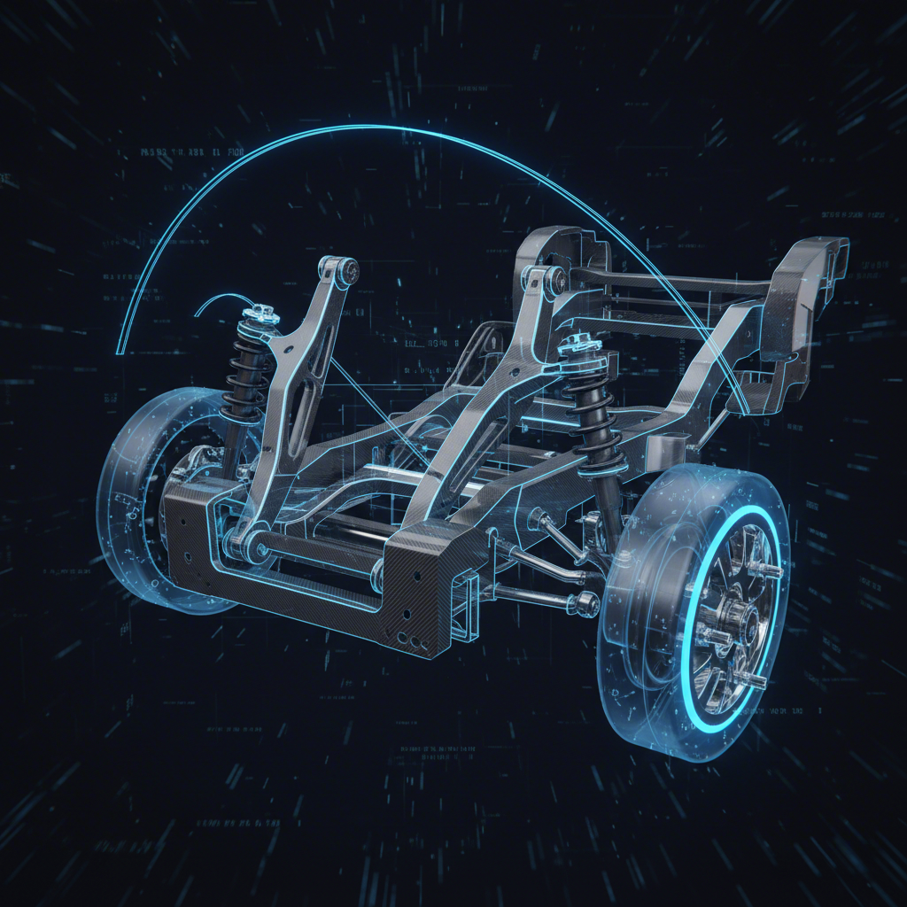 stylized illustration of a vehicles suspension geometry and control arms
