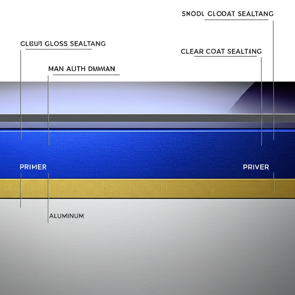 visual breakdown of protective coating layers applied to an aluminum automotive component for prevention