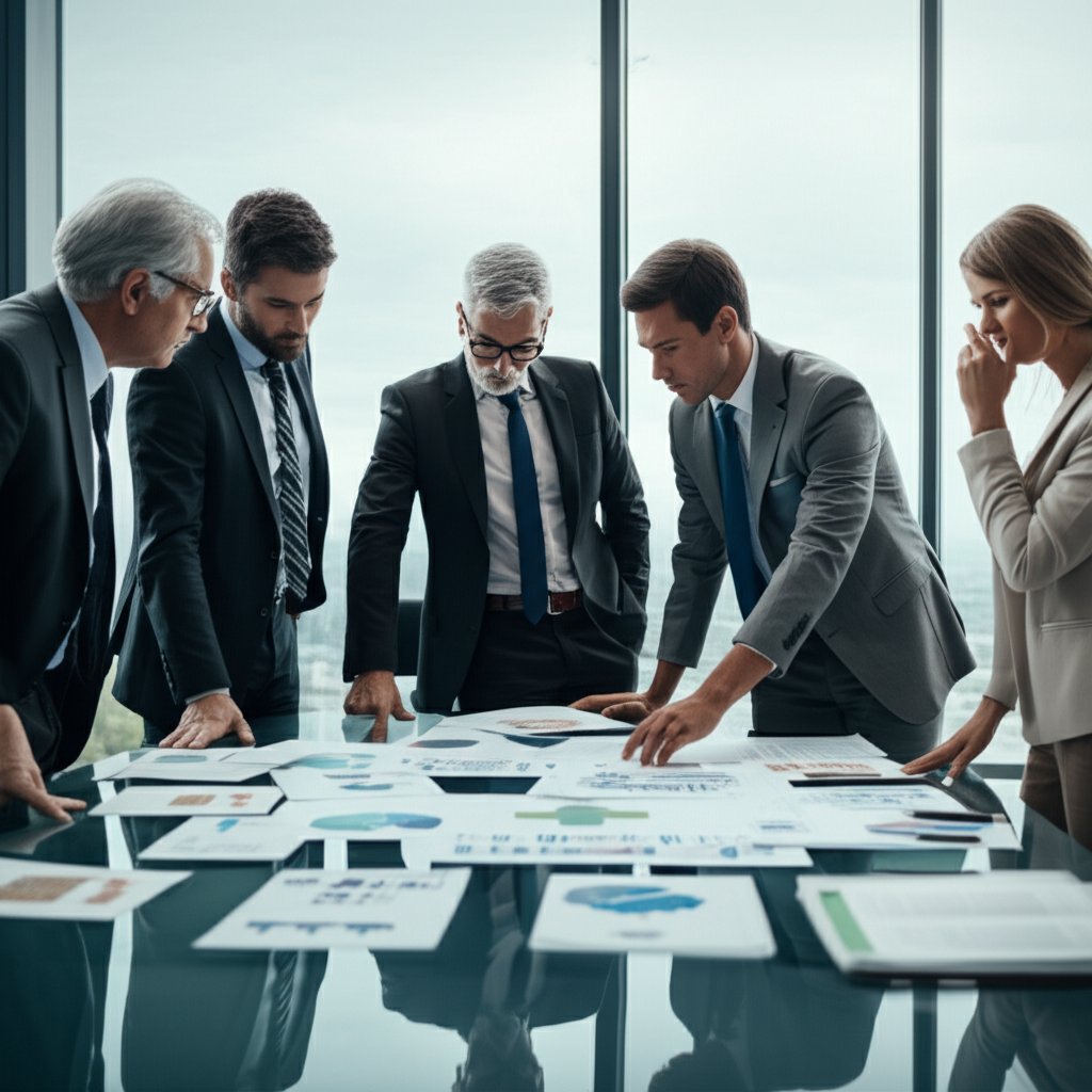 automotive sourcing team reviewing supplier evaluation criteria and technical documents