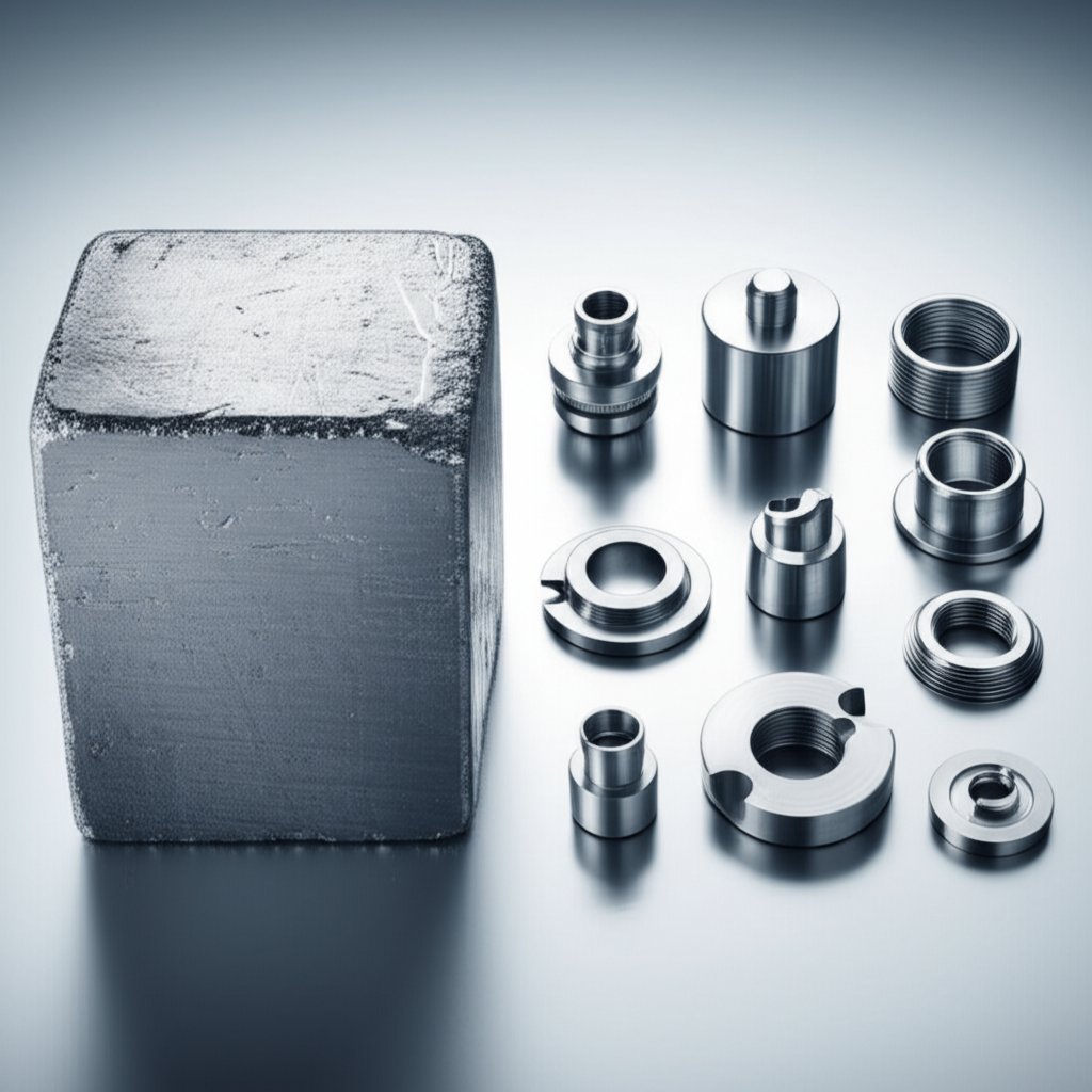 comparing raw titanium stock and finished titanium parts