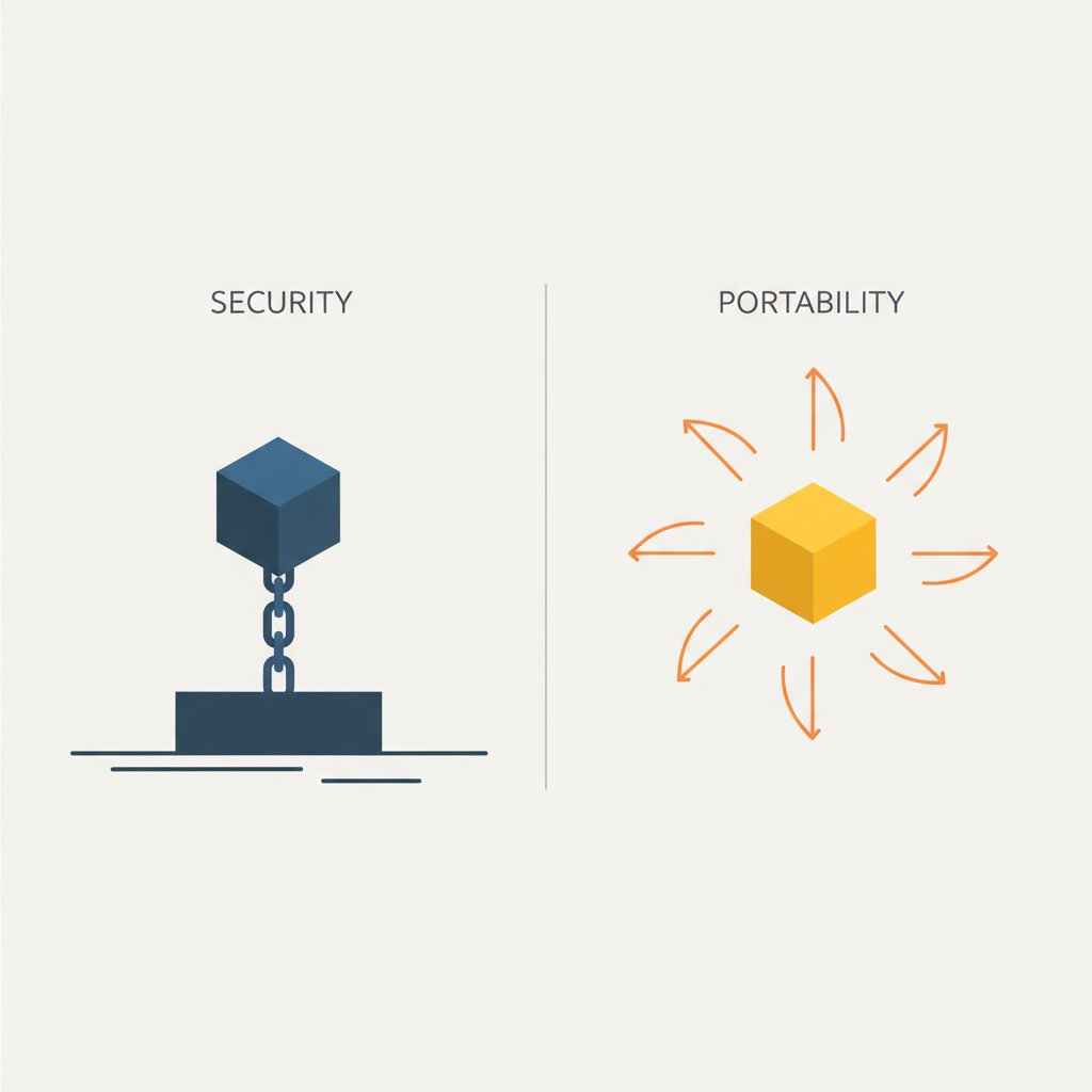 an infographic illustrating the concepts of high security versus high portability for supply cases