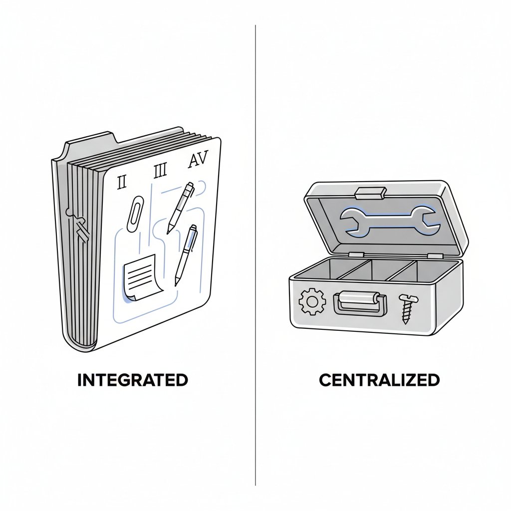 diagram showing the difference between subject specific organization and a centralized supply hub