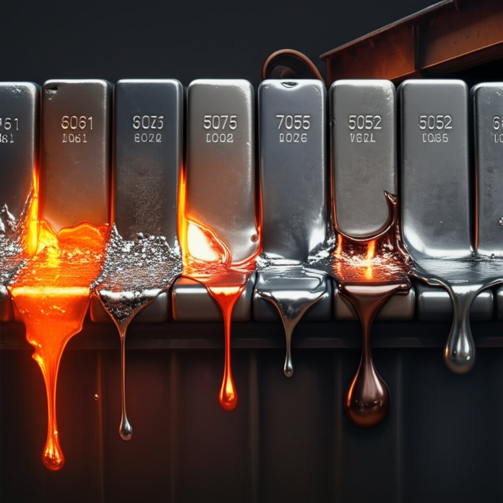 different aluminum alloys showing distinct melting ranges important for industrial applications