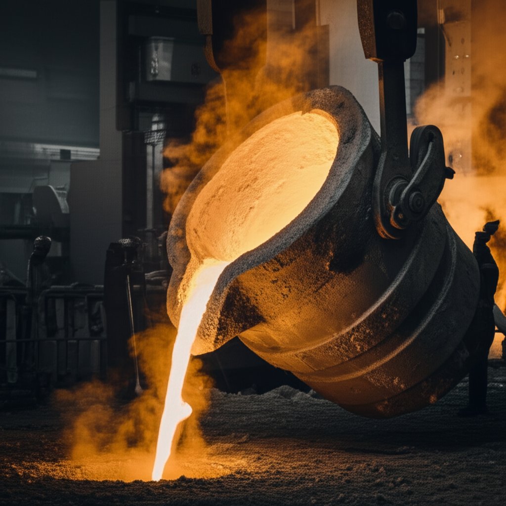 molten aluminum being poured in a foundry illustrating the process of reaching aluminum's melting temperature