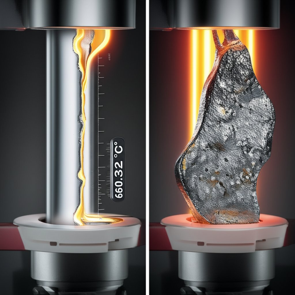 visual comparison of pure aluminum's sharp melting point and the gradual melting range of alloys