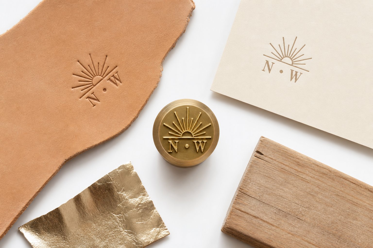 info-1-1 brass stamping die alongside common substrates including leather paper wood and foil materials