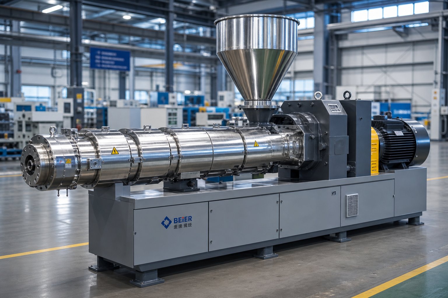 a modern single screw extruder machine in a production facility representing the precision engineering buyers should expect from quality manufacturers