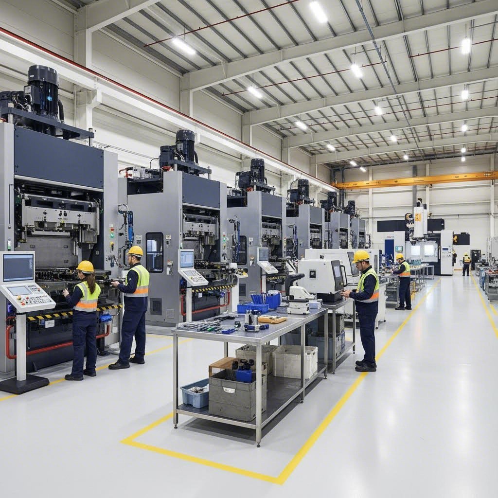 well equipped aluminum extrusion facility with multiple presses and quality control stations