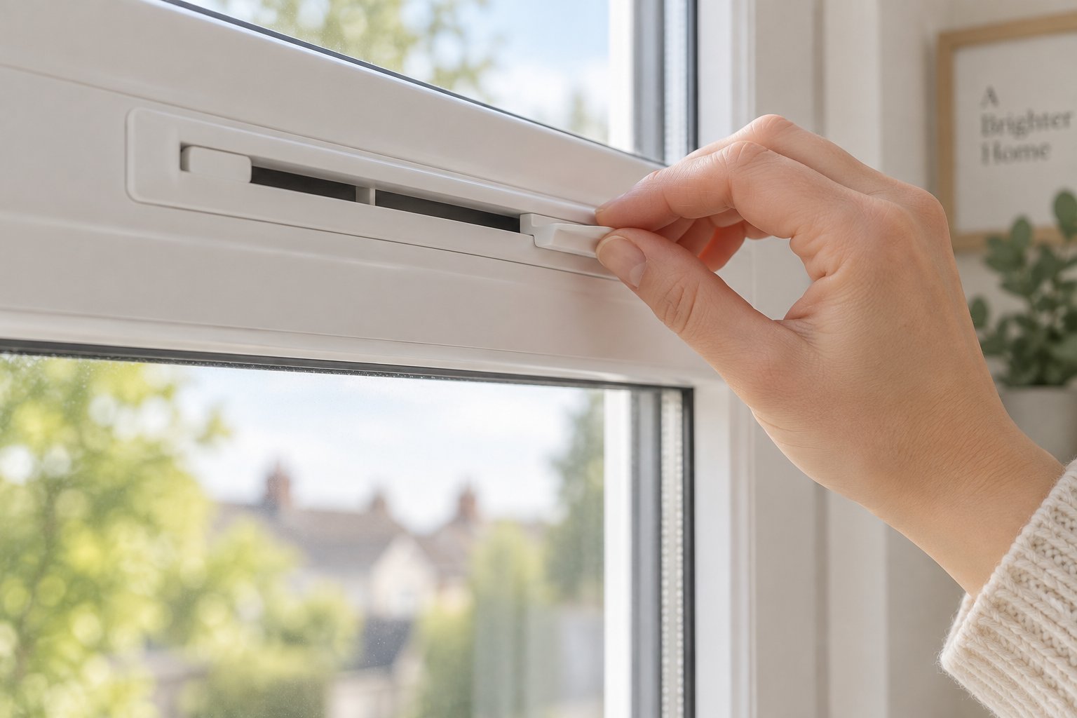 opening a trickle vent on a upvc window frame takes just a few seconds with a simple slide of the tab