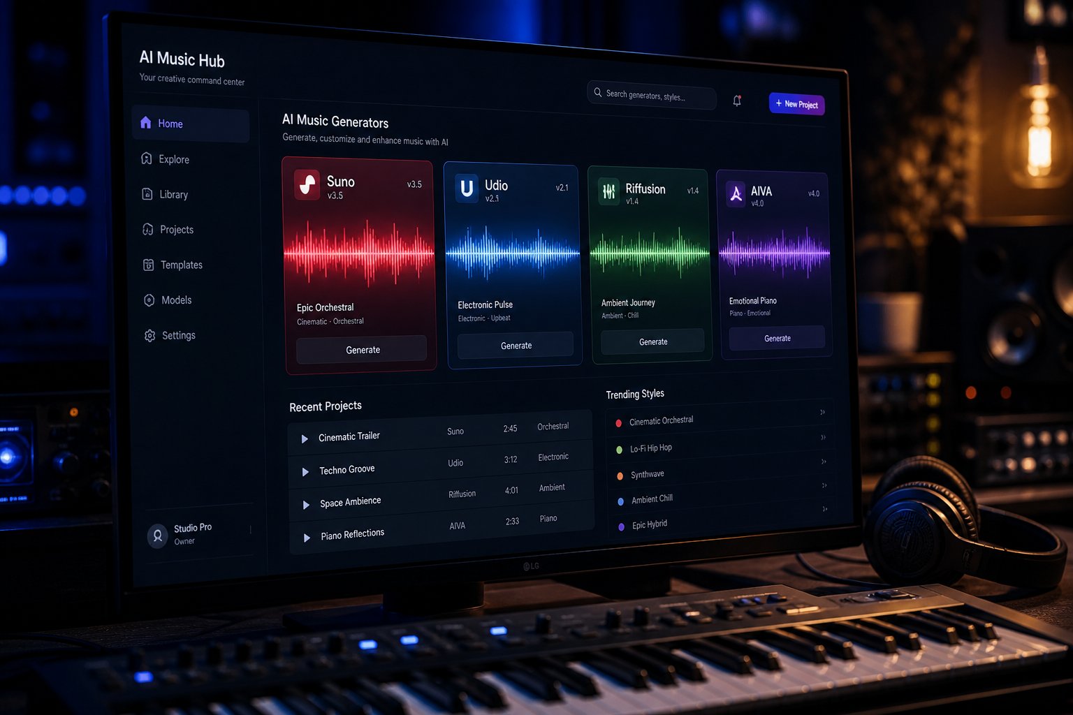 evaluating multiple ai metal music generators side by side in a modern studio environment