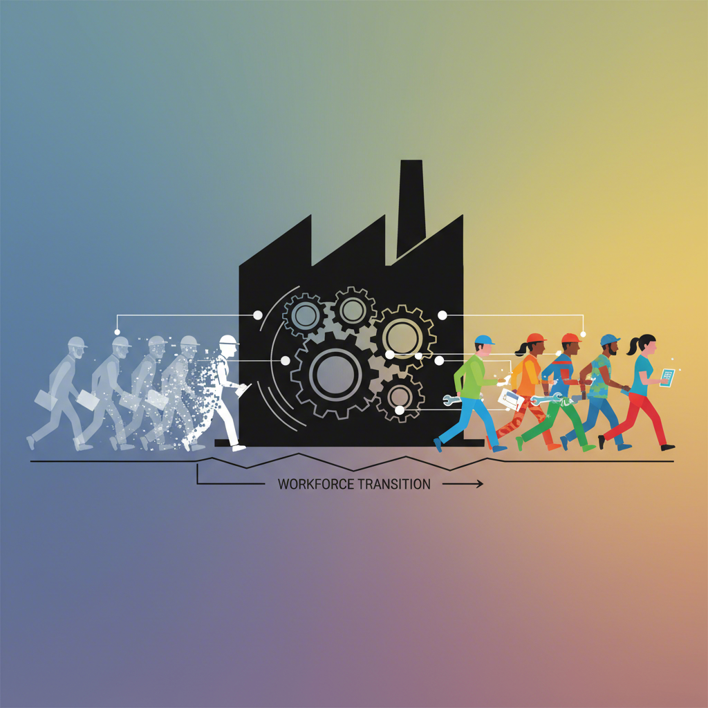 conceptual art depicting the workforce crisis and skills gap transition in modern manufacturing